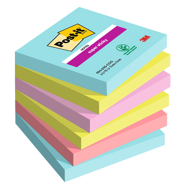 POST-IT - 7100147842 - Blocco Post it Super Sticky - 654-6SS-COS - 76 x 76 mm - colori Cosmic - 90 fogli - Post it - conf. 6 pezzi