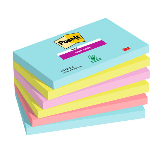 POST-IT - 7100242784 - Blocco Post it Super Sticky - 655-6SS-COS - 76 x 127 mm - colori Cosmic - 90 fogli - Post it - conf. 6 pezzi