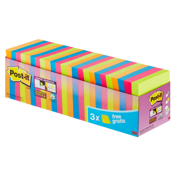 POST-IT - 7100234515 - Blocco foglietti Post it Super Sticky - 654-SS-VP24COL - 76 x 76 mm - colori assortiti - 90 fogli - Post it - conf. 24 blocchi