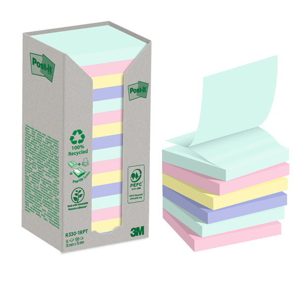 POST-IT - 7100259446 - Blocco Post it Z-Notes Green - R330-1RPT - 76 x 76 mm - colori pastello - 100 fogli - Post it - conf. 16 pezzi
