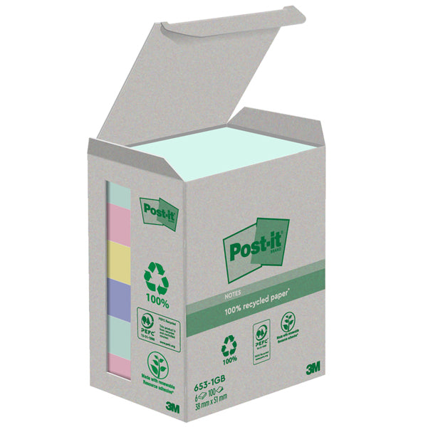 POST-IT - 7100259445 - Blocco Post it Z-Notes Green - 653-1GB - 38 x 51 mm - natural - 100 fogli - Post it - conf. 6 pezzi