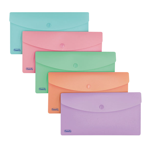 FAVORIT - 400151719 - Buste con bottone - PPL - 9,9 x 21 cm - colori assortiti Pastel - Favorit - conf. 5 pezzi