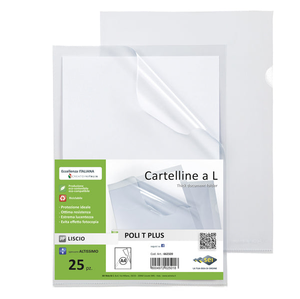 SEI ROTA - 662320 - Cartelline a L Poli T Plus - alto spessore - PP - 22 x 30 cm - trasparente - Sei rota - conf.25 pezzi