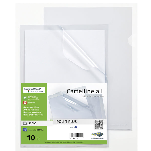 SEI ROTA - 662332 - Cartelline a L Poli T Plus - alto spessore - PP - 30 x 42 cm - trasparente - Sei rota - conf.10 pezzi
