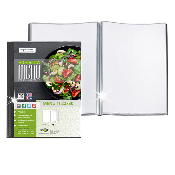 SEI ROTA - 567004-10 - Porta menU' TI - 4 buste - personalizzabile - 22 x 30 cm - nero - Sei Rota