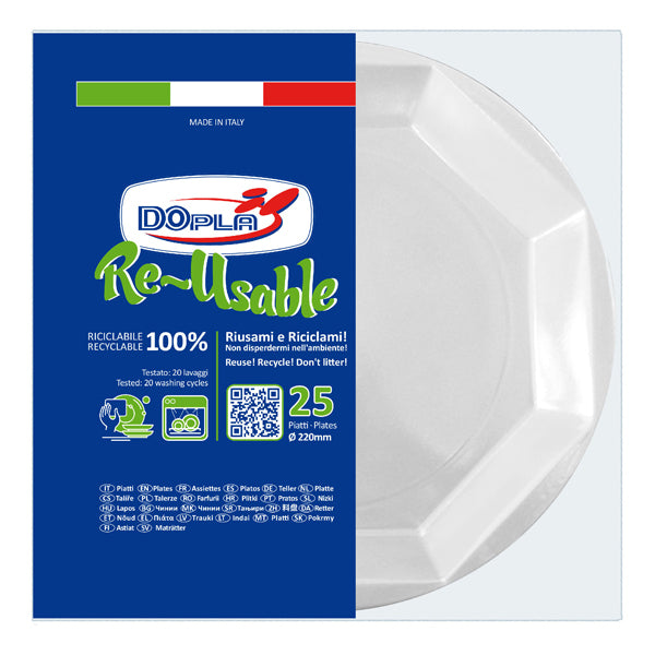 DOPLA - 12508 - Piatto fondo - PS reuse - D 220 mm - bianco - Dopla - conf. 25 pezzi