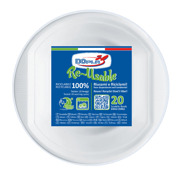 DOPLA - 08130 - Scodella - PS reuse - 630 ml - bianco - Dopla - conf. 20 pezzi