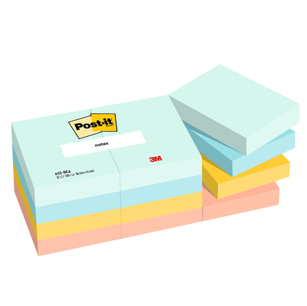 POST-IT - 7100290157 - Blocco Post it Super Sticky - 653-BEA - 38 x 51 mm - 100 fogli - colori Beachside - Post-it - conf. 12 pezzi