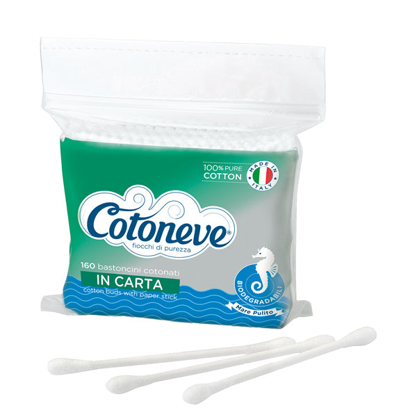 COTONEVE - 1616 - Bastoncini puliorecchie cotonati - carta biodegradabile - Cotoneve - busta da 160 pezzi