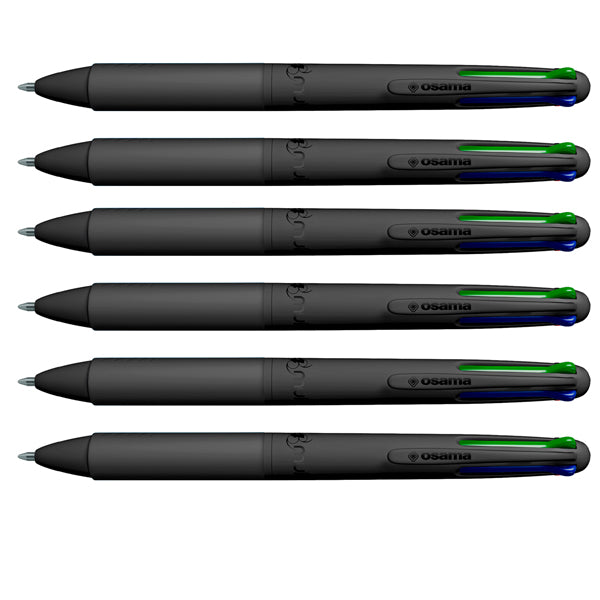 OSAMA - OW 84005713 - Astuccio penne a sfera All Black - punta 1,00 mm - 4 colori - Osama - conf. 6 pezzi