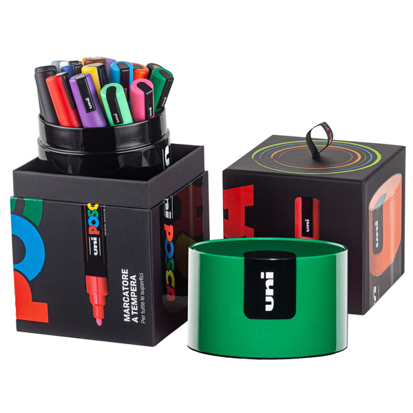 UNI MITSUBISHI - M 84008578 - Marcatore Uni Posca PC5M - con coperchio verde - punta media - colori assortiti - Uni Mitsubishi - gift box 18 pezzi - 96219 - Conf. da 1 Pz.