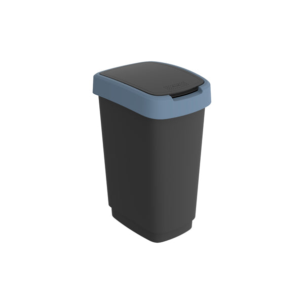 ROTHO - F600310 - Pattumiera con coperchio basculante - 25 L - PPL - nero-blu - Rotho