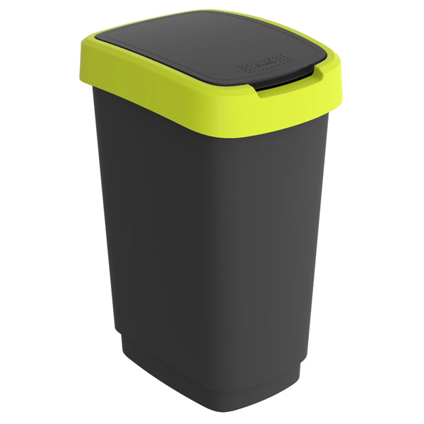 ROTHO - F600321 - Pattumiera con coperchio basculante - 50 L - PPL - nero-verde lime - Rotho