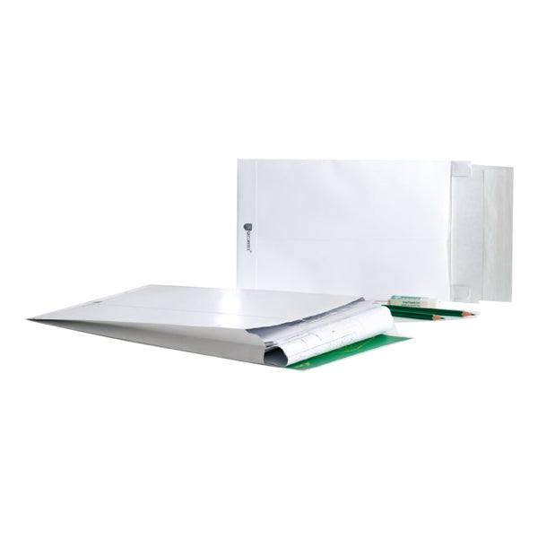 Bong Packaging - 14222 - Buste a sacco Securitex - con soffietti - C4 - 22,9 x 32,4 x 3,8 cm - 130 gr - bianco - Bong Packaging - conf. 100 pezzi