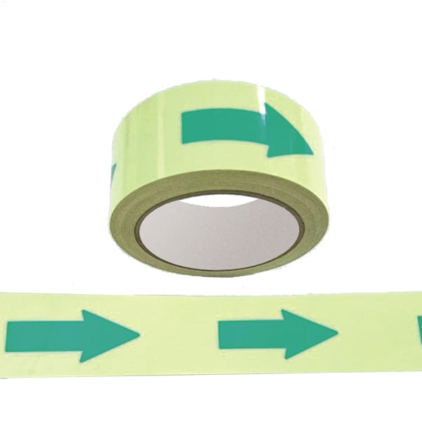 CARTELLI SEGNALATORI - L9423 - Nastro fotoluminescente adesivo - 4 cm x 10 m - giallo-frecce verdi