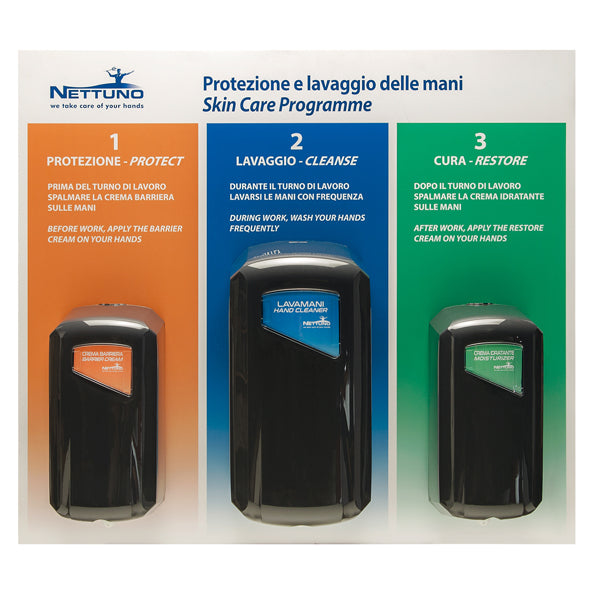 NETTUNO - 01070 - Pannello per protezione e lavaggio delle mani - con 3 dispenser - 67,4 x 60 x 1 cm - Nettuno