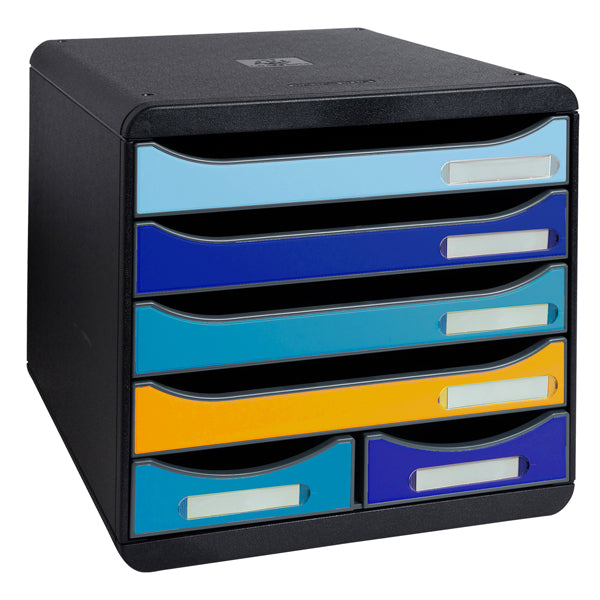 EXACOMPTA - 3124202D - Cassettiera Big Box Maxi Bee Blue - 6 cassetti A4 - nero-multicolore - Exacompta
