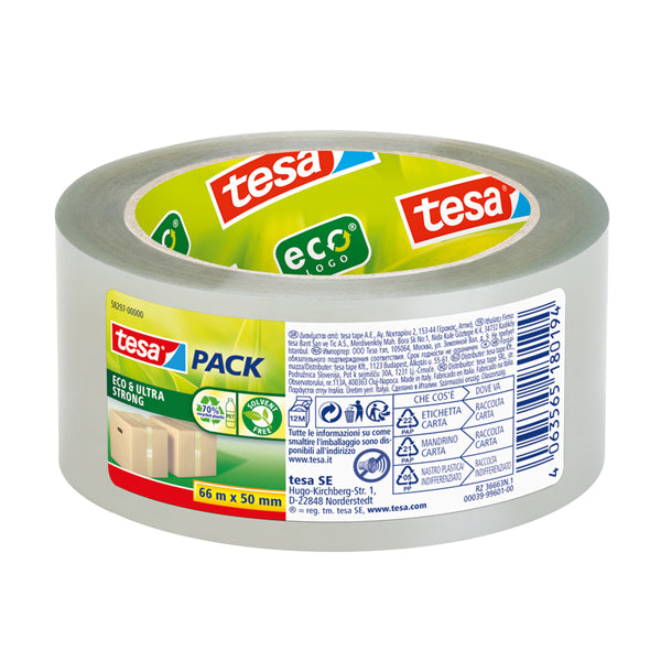 TESA - 58297-00000-00 - Nastro adesivo Tesapack Eco - ultra strong ecoLogo - 5 cm x 66 m - trasparente - Tesa