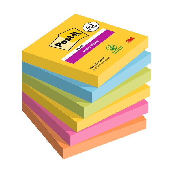 POST-IT - 7100259230 - Blocco foglietti Post it Super Sticky Carnival - 76 x 76 mm - 90 fogli - Post it - conf. 6 blocchi - 98956 - Conf. da 1 Pz.