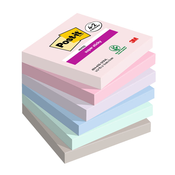 POST-IT - 7100259203 - Blocco foglietti Post it Super Sticky Soulful - 76 x 76 mm - 90 fogli - Post it - conf. 6 blocchi - 98957 - Conf. da 1 Pz.