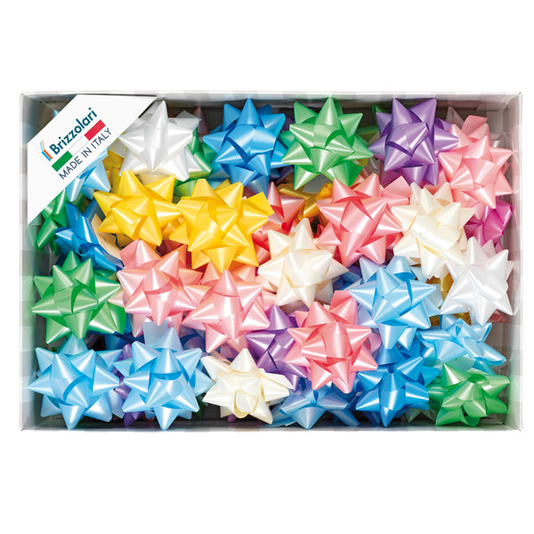 BRIZZOLARI - 00066799 - Stelle di nastro liscio 6800 - 19 mm x diam. 9 cm - colori assortiti primavera - Brizzolari - conf. 70 pezzi