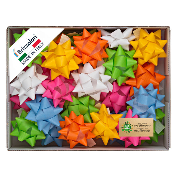BRIZZOLARI - 00221599 - Stelle di nastro similpaper - 20 mm x diam. 9 cm - colori assortiti primavera - Brizzolari - conf. 70 pezzi