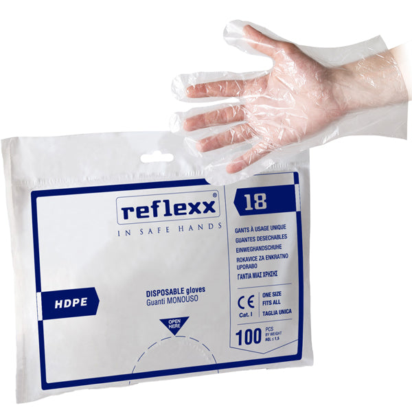 Reflexx - R18 - Guanti HDPE R18 - taglia unica - trasparente - Reflexx - conf. 100 pezzi - 99345 - Conf. da 1 Pz.