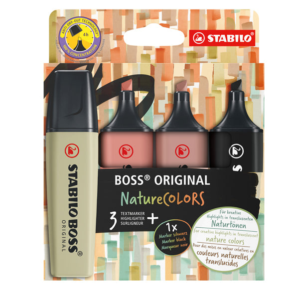 STABILO - 70-4-2-3 - Evidenziatori Stabilo Boss NatureColors - tratto 2 + 5 mm - colori assortiti - Stabilo - astuccio 4 pezzi - 99516 - Conf. da 1 Pz.