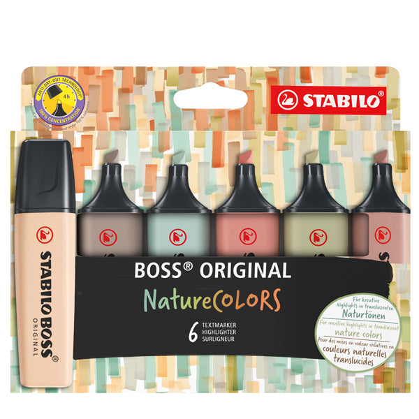 STABILO - 70-6-2-2 - Evidenziatori Stabilo Boss NatureColors - tratto 2 + 5 mm - colori assortiti - Stabilo - astuccio 6 pezzi - 99518 - Conf. da 1 Pz.