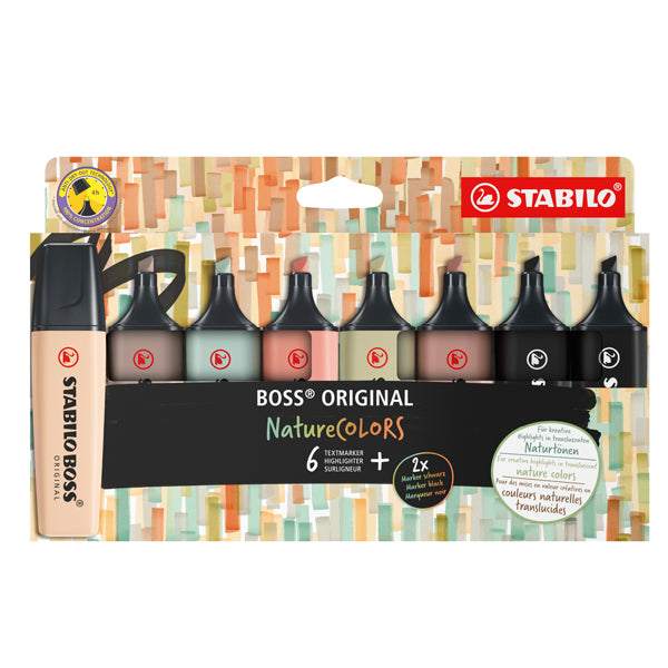 STABILO - 70-8-2-1 - Evidenziatore Boss Original NatureColors - punta a scalpello - tratto 2 - 5 mm - colori assortiti - Stabilo - astuccio 8 pezzi - 99519 - Conf. da 1 Pz.