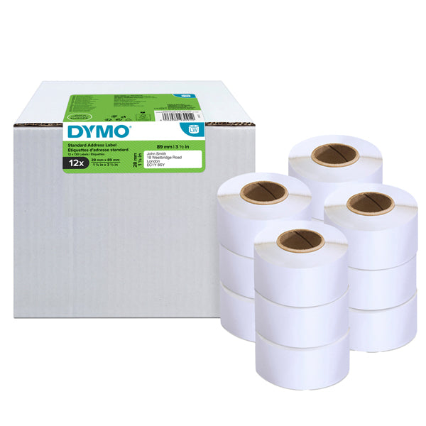 DYMO - 2093091 - Rotolo etichette per Indirizzi Standard - 28 x 89 mm - bianco - Dymo - value pack 12 pezzi - 99558 - Conf. da 1 Pz.