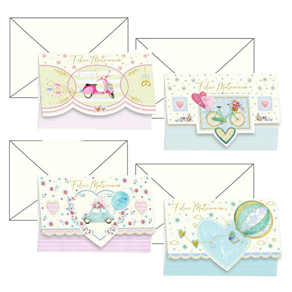 KARTOS - 17986901 - Biglietto auguri portasoldi Matrimonio - 4 soggetti assortiti - Kartos - 99605 - Conf. da 12 Pz.