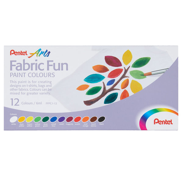 PENTEL - FFPC1-12 - Colore in tubetto per tessuto Fabric Fun - colori base assortiti - Pentel - conf. 12 pezzi - 99851 - Conf. da 1 Pz.