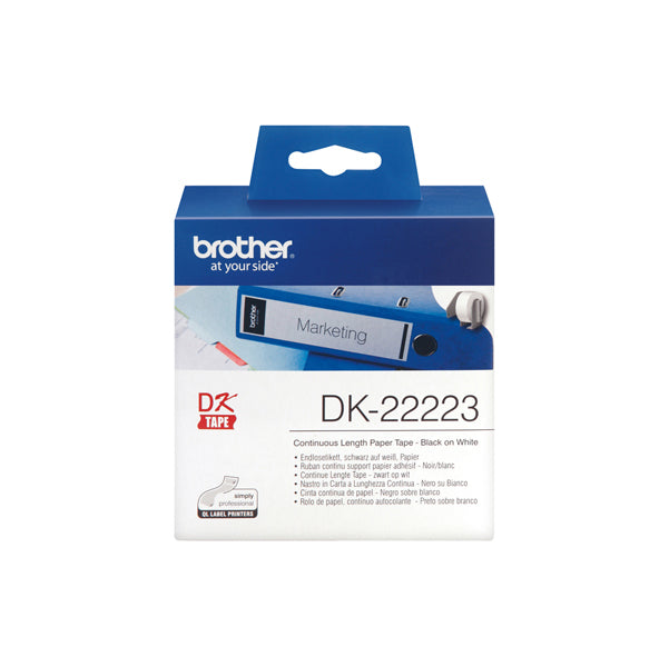DK22223 - Brother - Nastro adesivo - Nero/Bianco - 50mm x 30,48mt - DK22223<br\> Altre Informazioni: <br\>Nastro ades in carta Nero/Bianco 50mm - 30.48 metri lunghezza - BROTHER Conf. da 1 Pz.