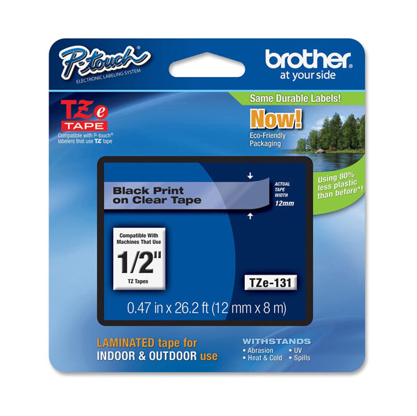 BROTHER - TZE-131 - Brother - Nastro - Nero-Trasparente - TZE131 - 12mm x 8mt