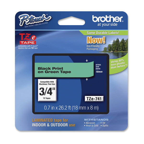 BROTHER - TZE-741 - Brother - Nastro - Nero-Verde - TZE741 - 18mm x 8mt