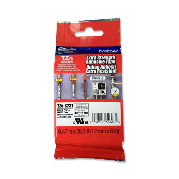 BROTHER - TZE-S231 - Brother - Nastro con adesivo resistente - Nero-Bianco - TZES231 - 12mm x 8mt