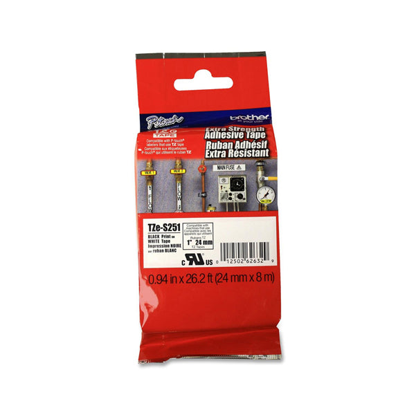 BROTHER - TZeS251 - Brother - Nastro con adesivo resistente - Nero-Bianco - TZES251 - 24mm x 8mt
