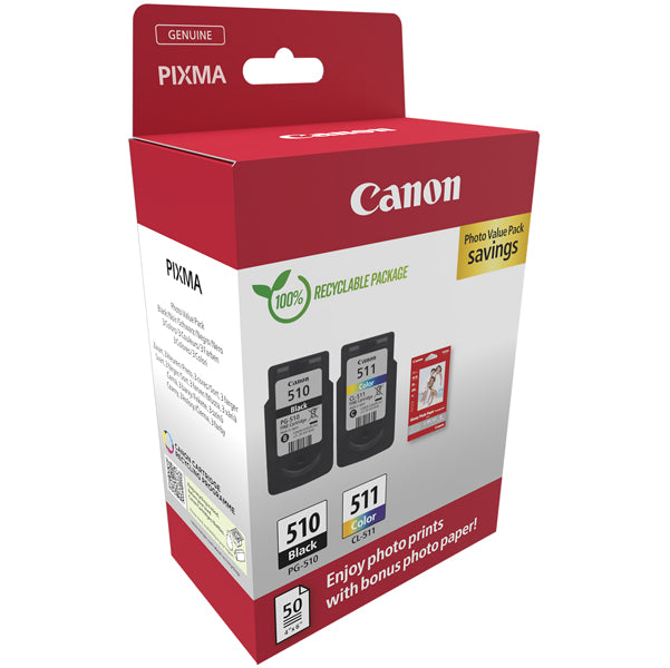 CANON - 2970B017 - Canon - Cartuccia Ink PG-510-CL-511 - con Confezione Fogli - 2970B017 - CAN2970B017 - Conf. da 1 Pz.
