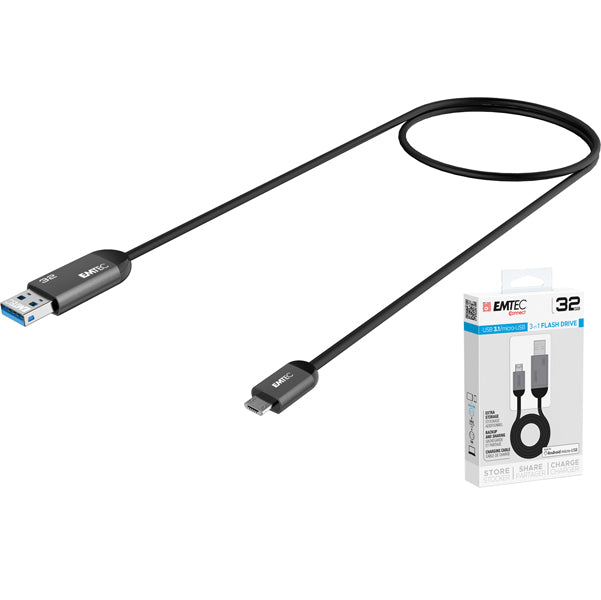 EMTEC - ECMMD32GT753B - Emtec - Usb 3.1 Duo Micro-Usb Charge - Nero - ECMMD32GT753B - 32GB