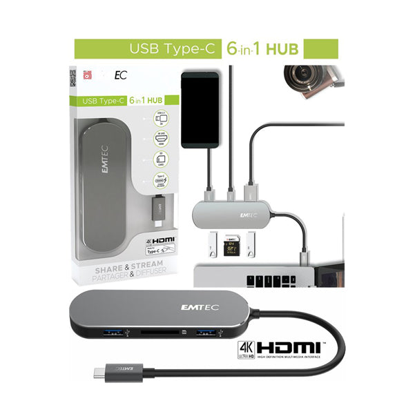 EMTEC - ECHUBT650C - Emtec - Hub 6-in-1 Multimedia Type-C T650C - ECHUBT650C