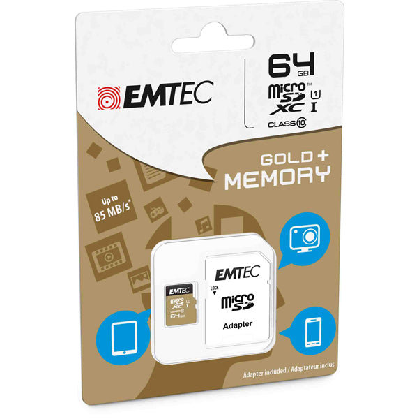 EMTEC - ECMSDM64GXC10GP - Emtec - Micro SDXC Class 10 Gold + con Adattatore - ECMSDM64GXC10GP - 64GB