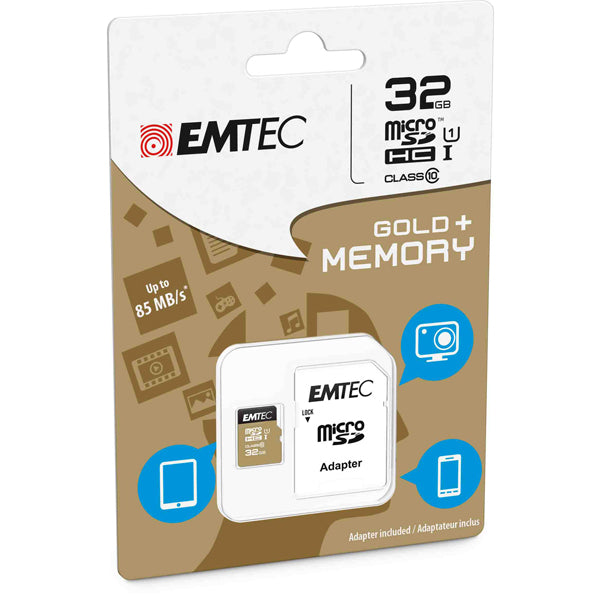 EMTEC - ECMSDM32GHC10GP - Emtec - Micro SDHC Class 10 Gold + con Adattatore - ECMSDM32GHC10GP - 32GB
