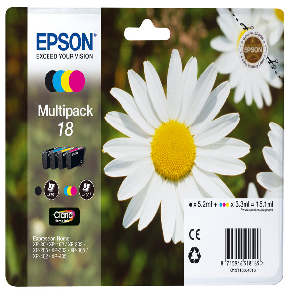 EPSON - C13T18064012 - Epson - Multipack Cartuccia ink - 18 - C-M-Y-K - C13T18064012 - C-M-Y 3,3ml cad - K 5,2ml