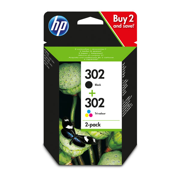 HP - X4D37AE - Hp - Confezione 2 cartucce originale- Hp 302 - C-M-Y-K - X4D37AE - C-M-Y 165 pag - K 190 pag