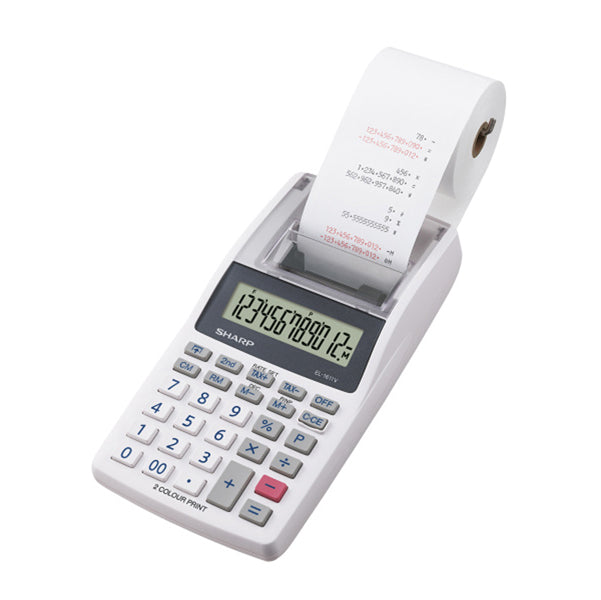 SHARP - SH-EL1611V - Calcolatrice scrivente mini EL1611V - 191x99x42 mm - 12 cifre - Bianco - Sharp - SH-EL1611V
