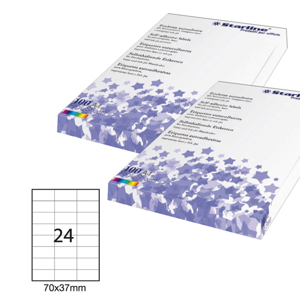 STARLINE - STL3024 - Etichette adesive - permanenti - 70 x 37 mm - 24 et-fg - 100 fogli A4 - bianco - Starline