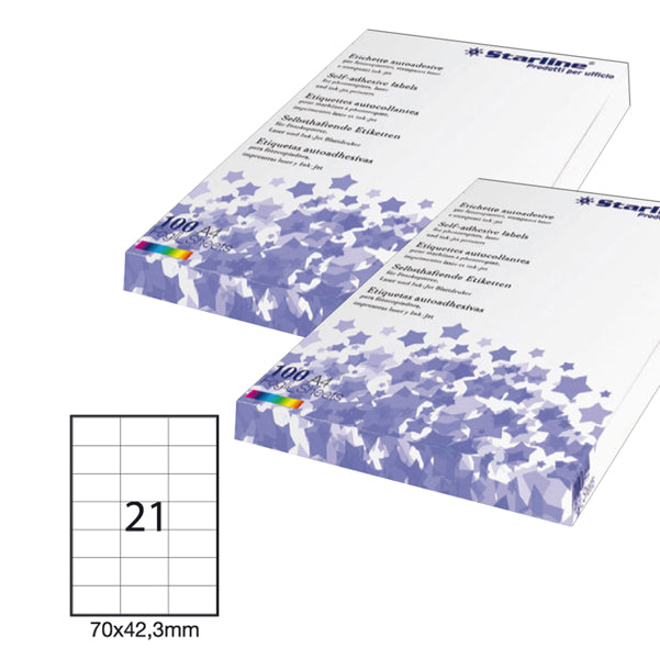STARLINE - STL3025 - Etichette adesive - permanenti - 70 x 42,3 mm - 21 et-fg - 100 fogli A4 - bianco - Starline