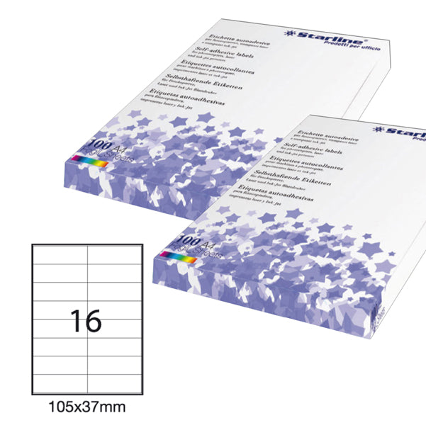STARLINE - STL3028 - Etichette adesive - permanenti - 105 x 37 mm - 16 et-fg - 100 fogli A4 - bianco - Starline