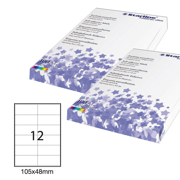 STARLINE - STL3030 - Etichette adesive - permanenti - 105 x 48 mm - 12 et-fg - 100 fogli A4 - bianco - Starline